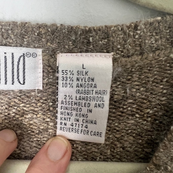 Vintage De Rotchild Beige Gray Angora Silk Embroidered Colorblock Y2K Sweater - Picture 8 of 9